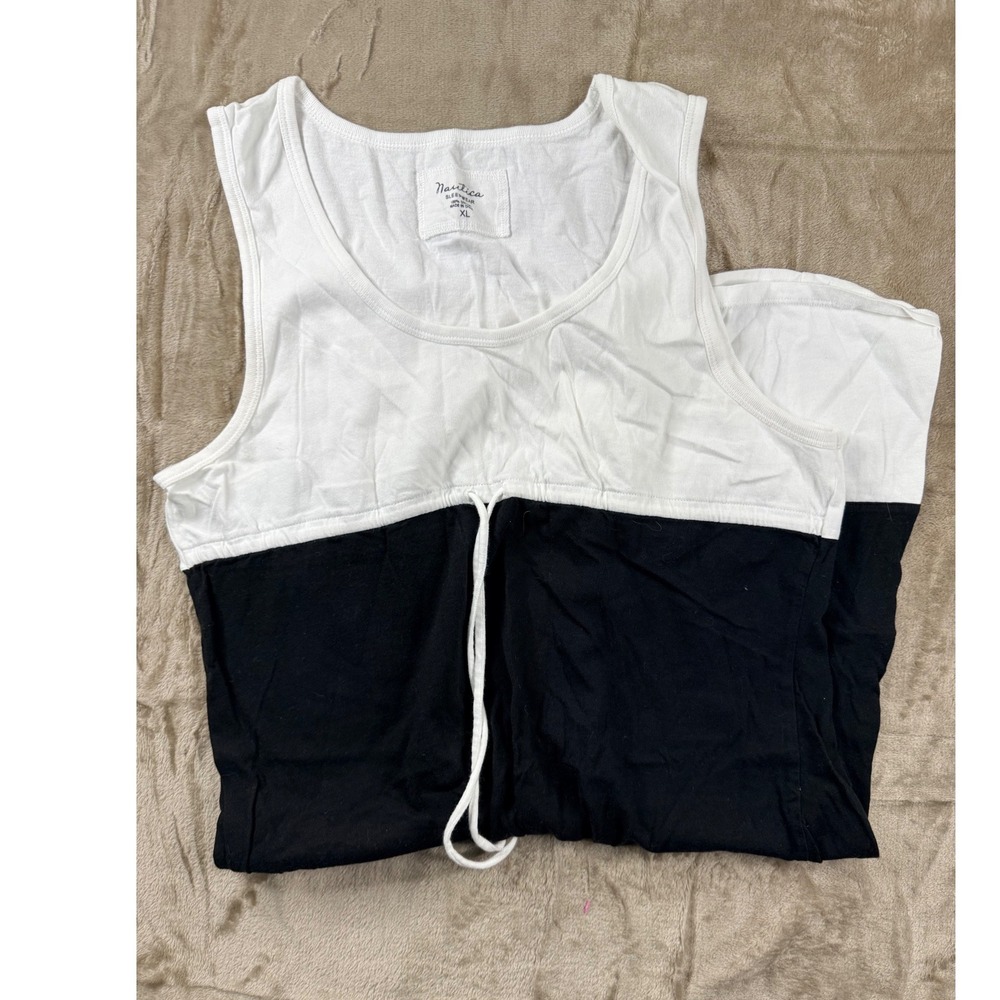 Nautica Sleepwear Womens XL Black‎ White Colorblock Cotton Tank Nightgown Dress